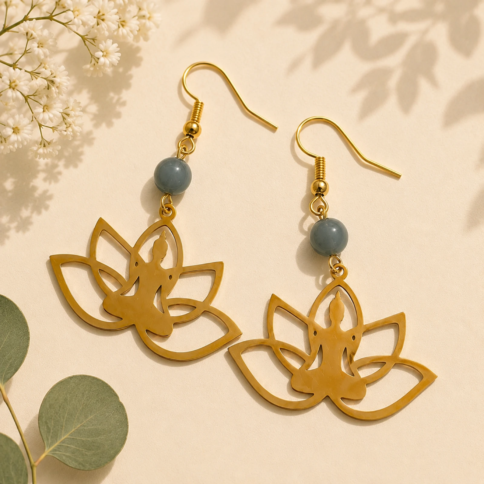 Boucles d’oreilles Bouddha et Lotus effet miroir – photo 3